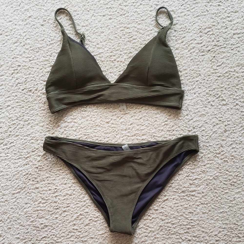 Cupshe Army Green Textured Bikini